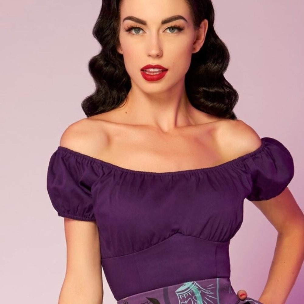 Pinup Girl Couture- Purple Peasant Top